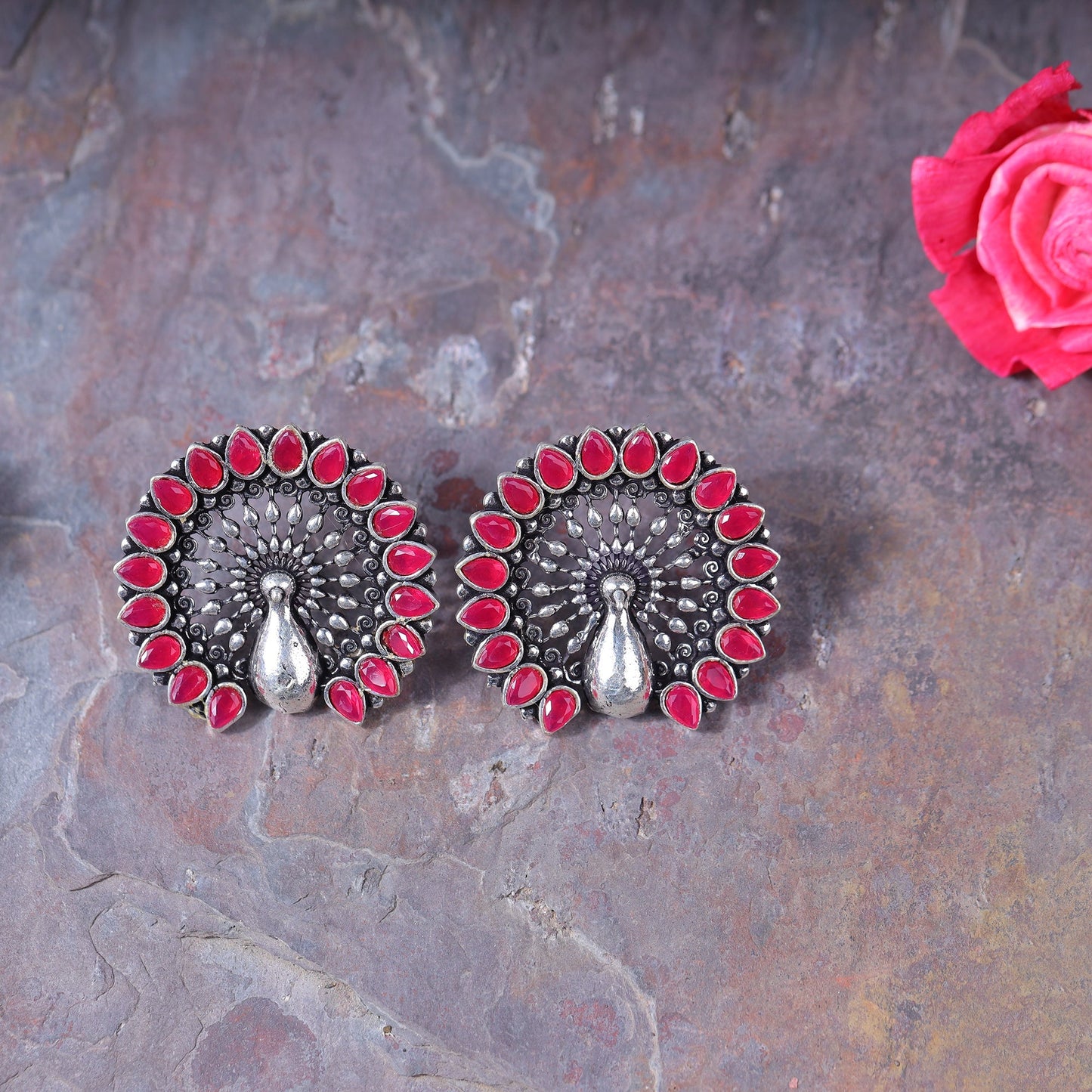 Morika- Silver Brass Oxidised Stud Earrings