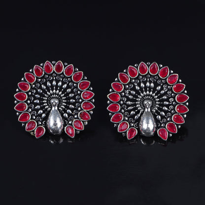 Morika- Silver Brass Oxidised Stud Earrings