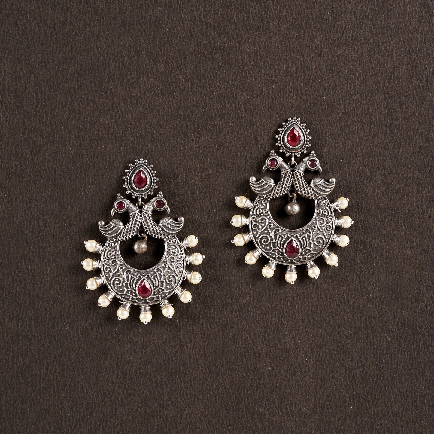 DwiMayura- Silver Brass Oxidised dangler earrings