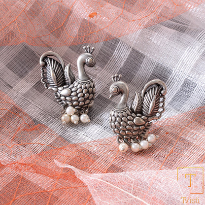 MotiMayur- Silver Brass Pearl dangler earrings
