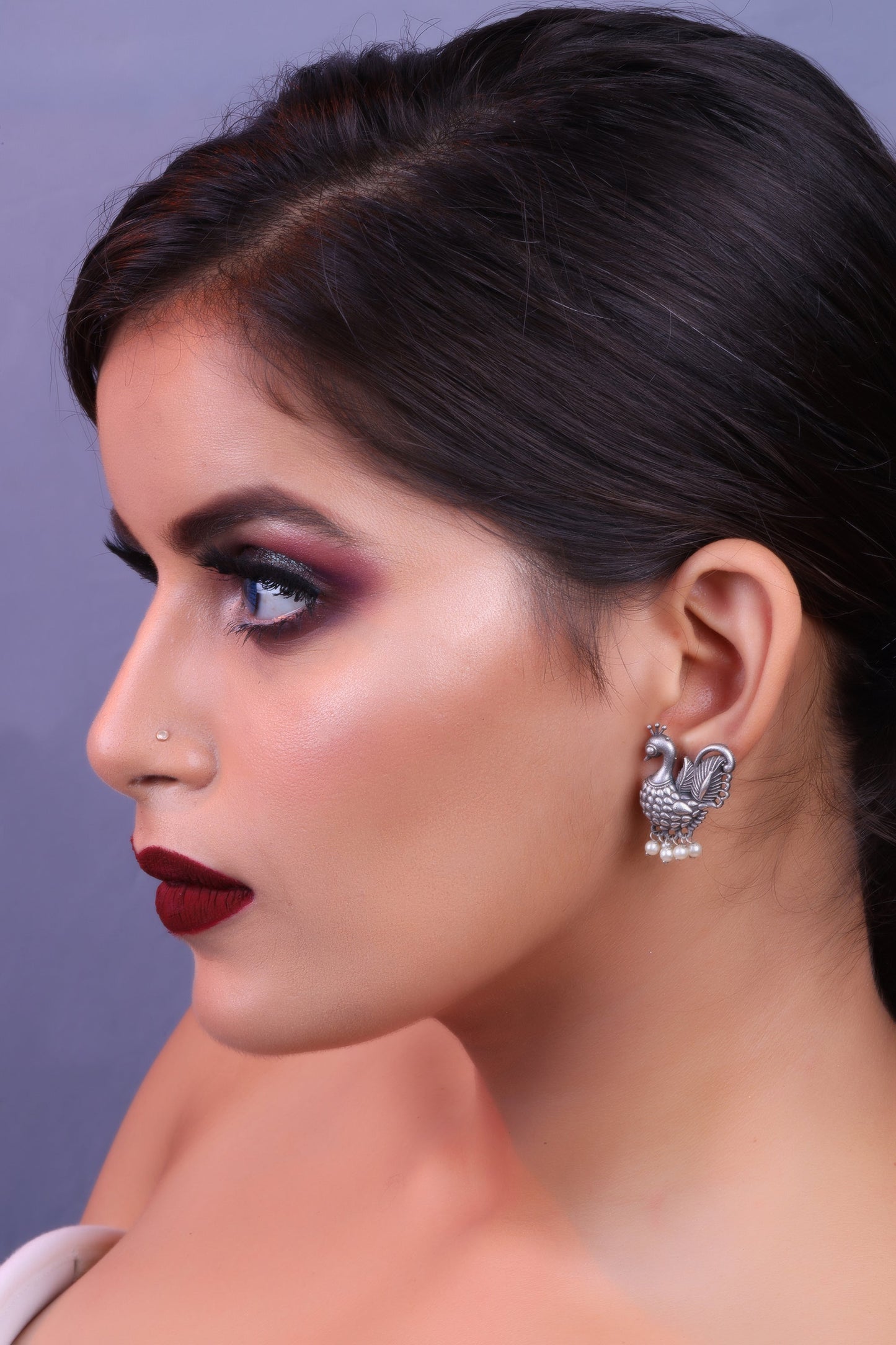 MotiMayur- Silver Brass Pearl dangler earrings
