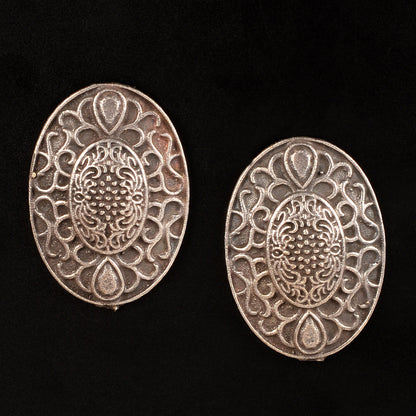 Chandrika- Silver Brass Oxidised Stud Earrings