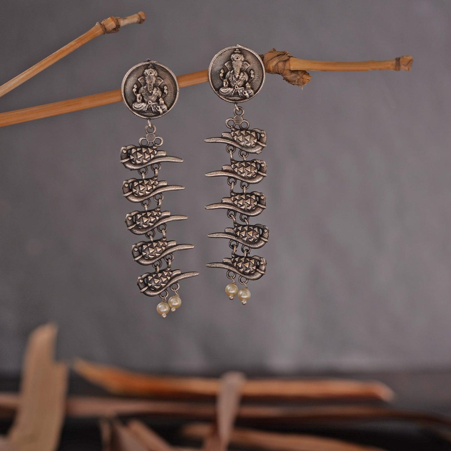 Vinayaka- Silver Brass Pearl dangler earrings