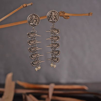Vinayaka- Silver Brass Pearl dangler earrings