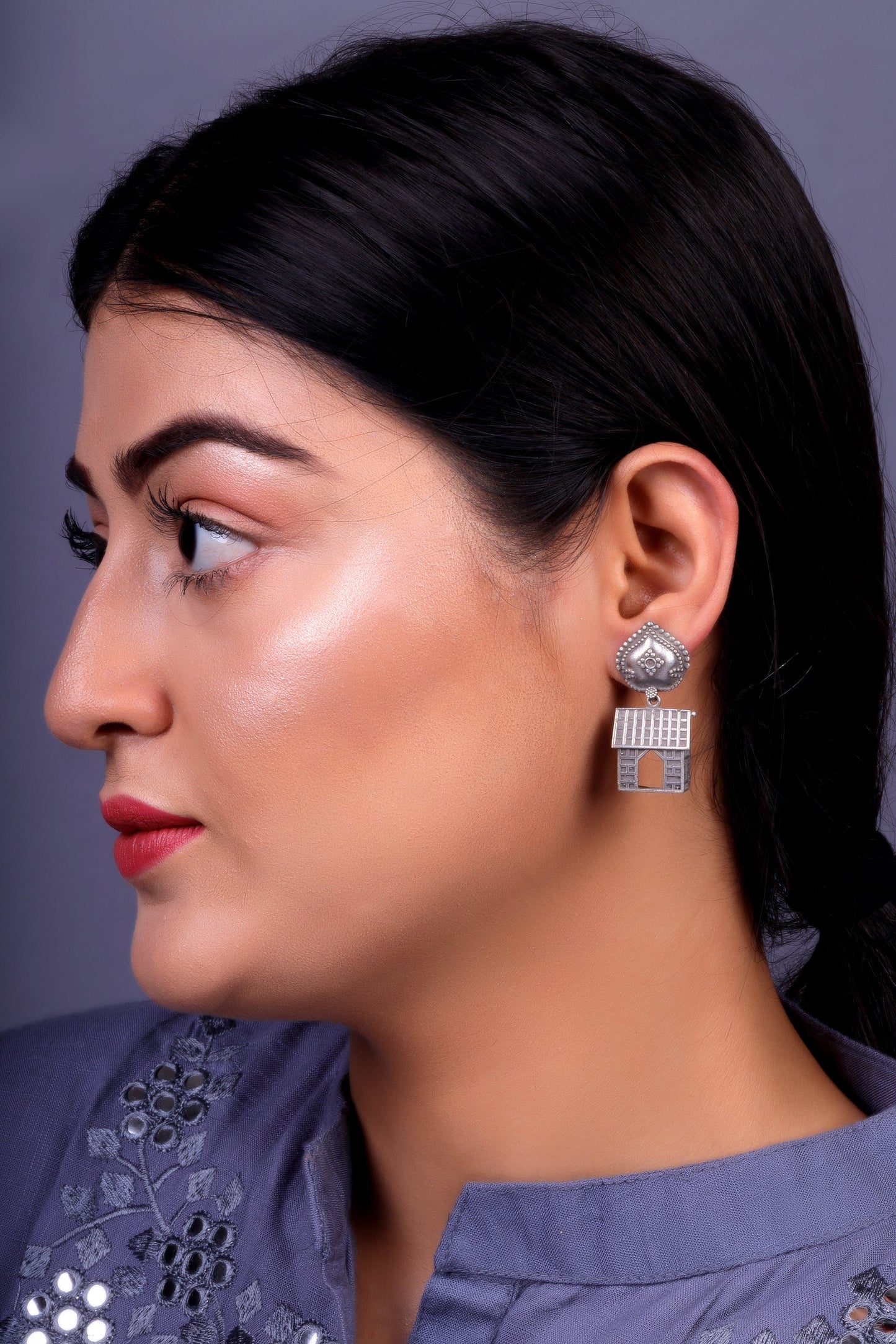 Niwas- Silver Brass oxidised dangler earrings