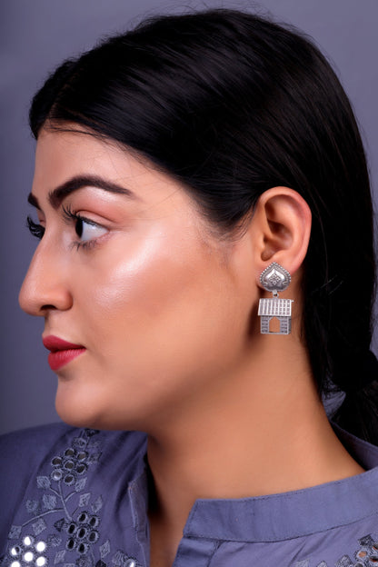 Niwas- Silver Brass oxidised dangler earrings