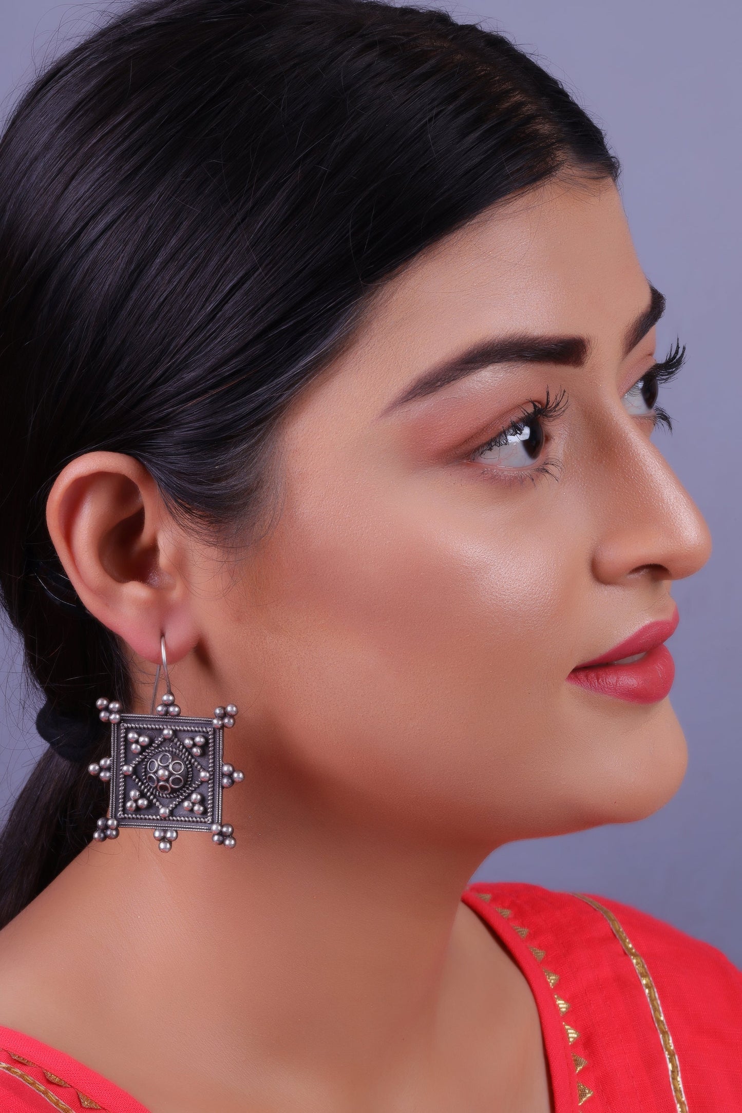 Hirakriti- Silver Brass oxidised dangler earrings