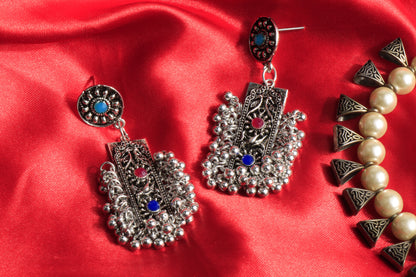 Meghra- Silver Brass ghunghroo dangler earrings
