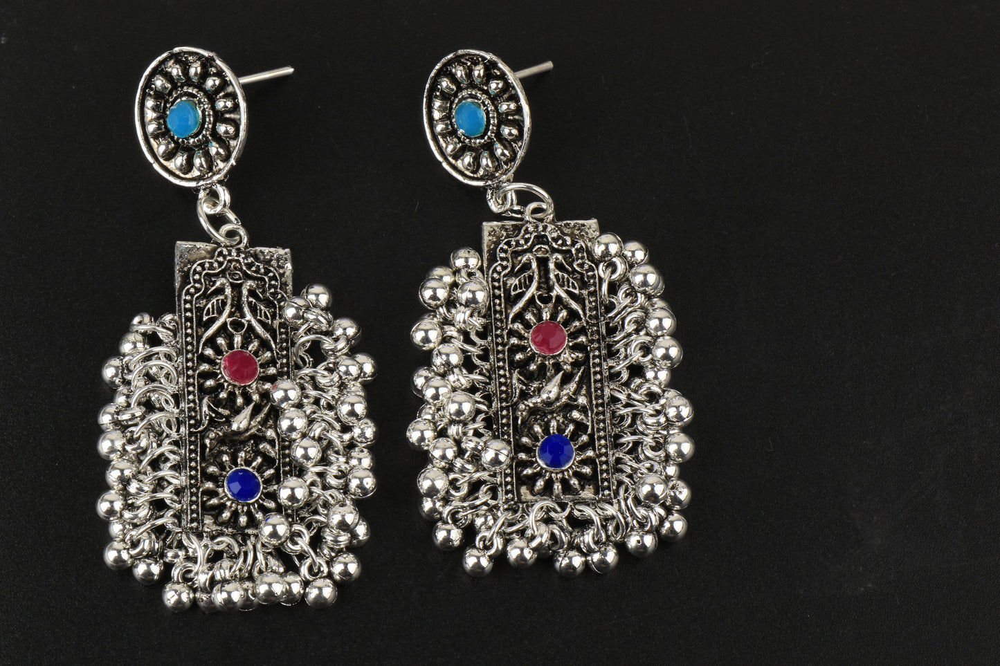 Meghra- Silver Brass ghunghroo dangler earrings