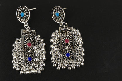 Meghra- Silver Brass ghunghroo dangler earrings