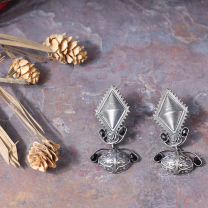 Suvarna- Silver Brass Oxidised dangler earrings