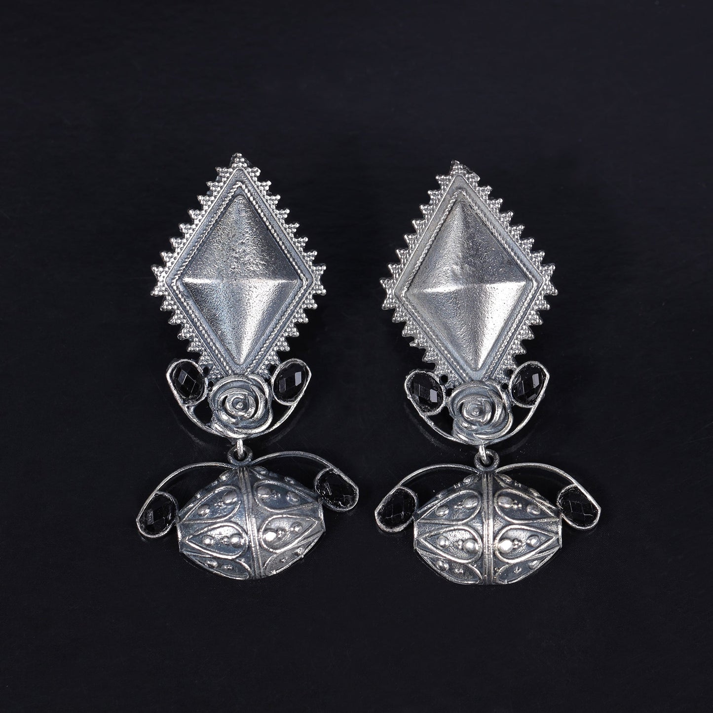 Suvarna- Silver Brass Oxidised dangler earrings