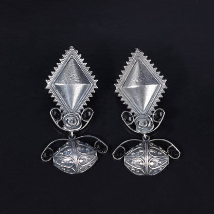 Suvarna- Silver Brass Oxidised dangler earrings