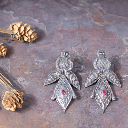 Patra- Silver Brass Oxidised Jhumka earrings
