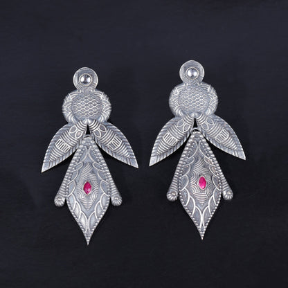 Patra- Silver Brass Oxidised Jhumka earrings
