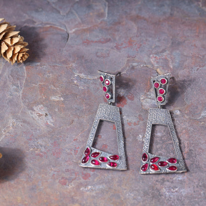 Vakrini- Silver Brass Oxidised dangler earrings