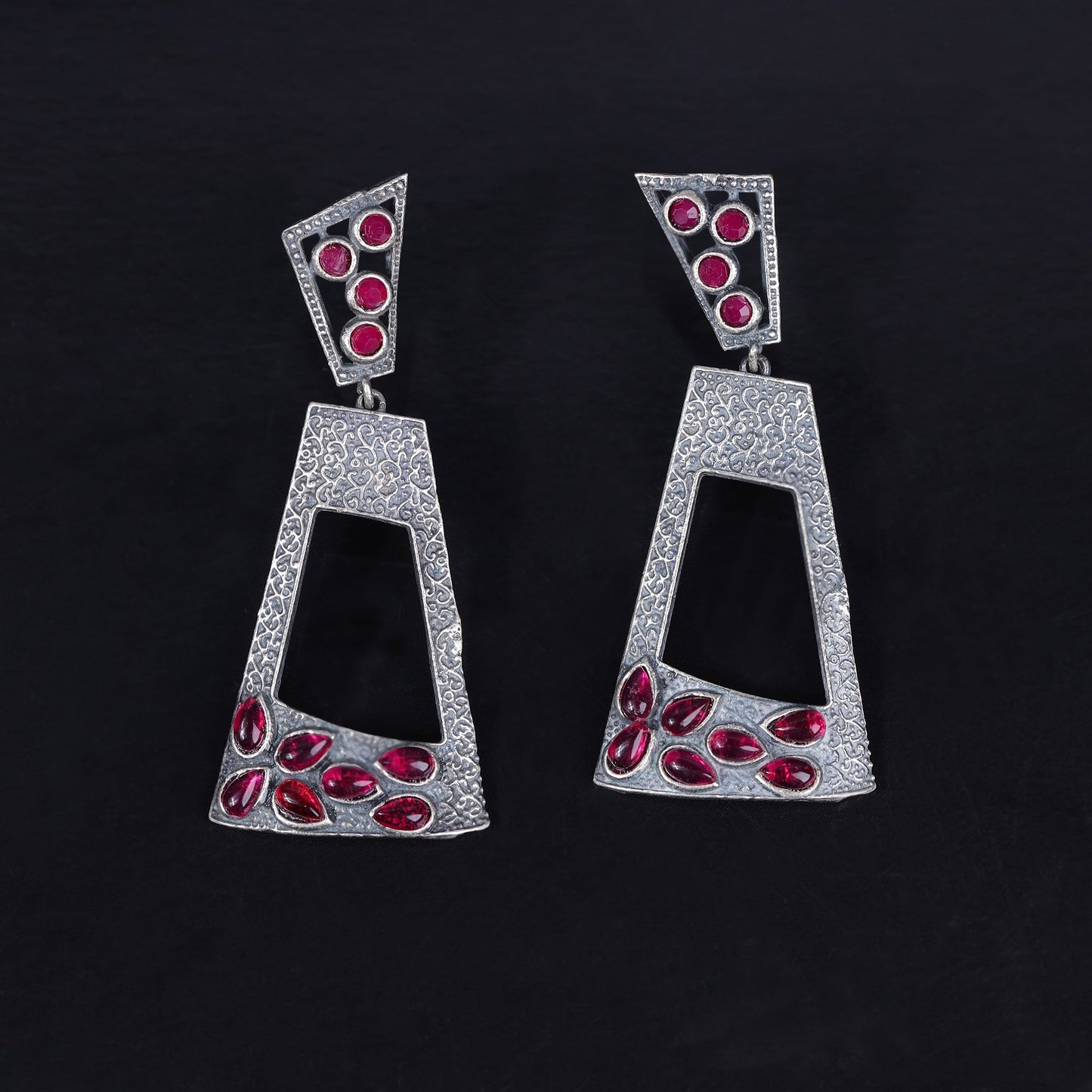 Vakrini- Silver Brass Oxidised dangler earrings