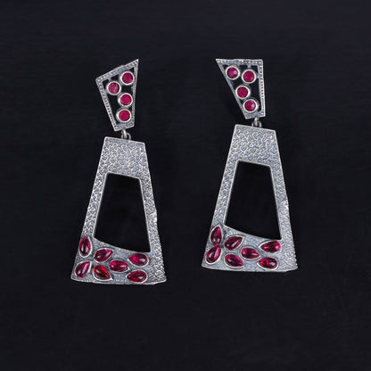 Vakrini- Silver Brass Oxidised dangler earrings