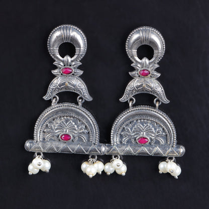 ChandraBansi- Silver Brass Oxidised Jhumka earrings