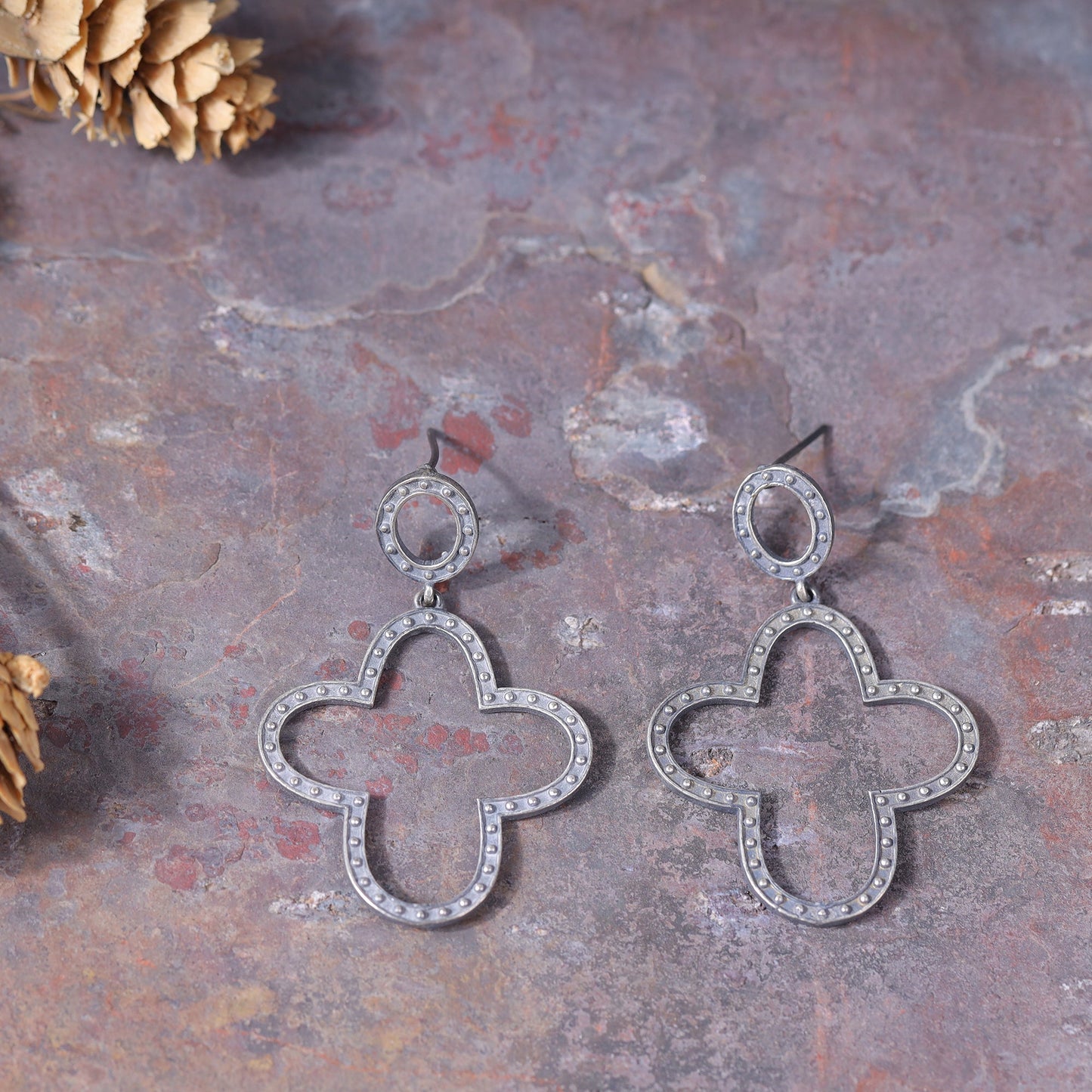 Patrali- Silver Brass Oxidised dangler earrings