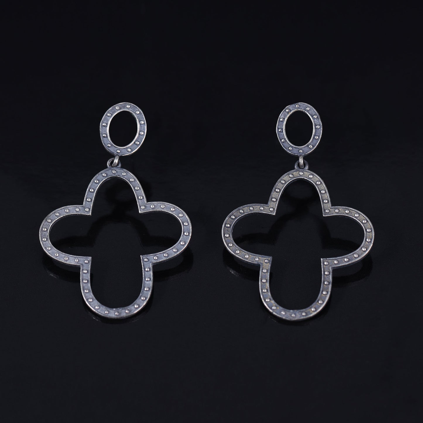 Patrali- Silver Brass Oxidised dangler earrings