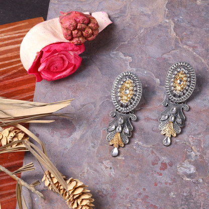 DwiVarna- Silver Brass Oxidised dangler earrings