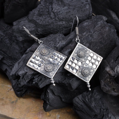 Shishika- Silver Brass Oxidised dangler earrings