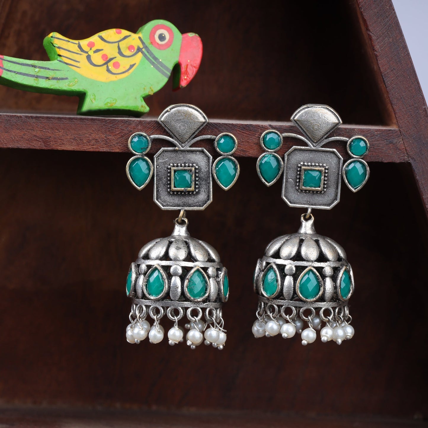 Ratnika- Silver Brass Oxidised Jhumka earrings