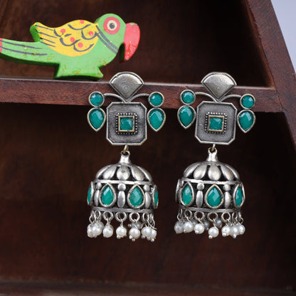 Ratnika- Silver Brass Oxidised Jhumka earrings