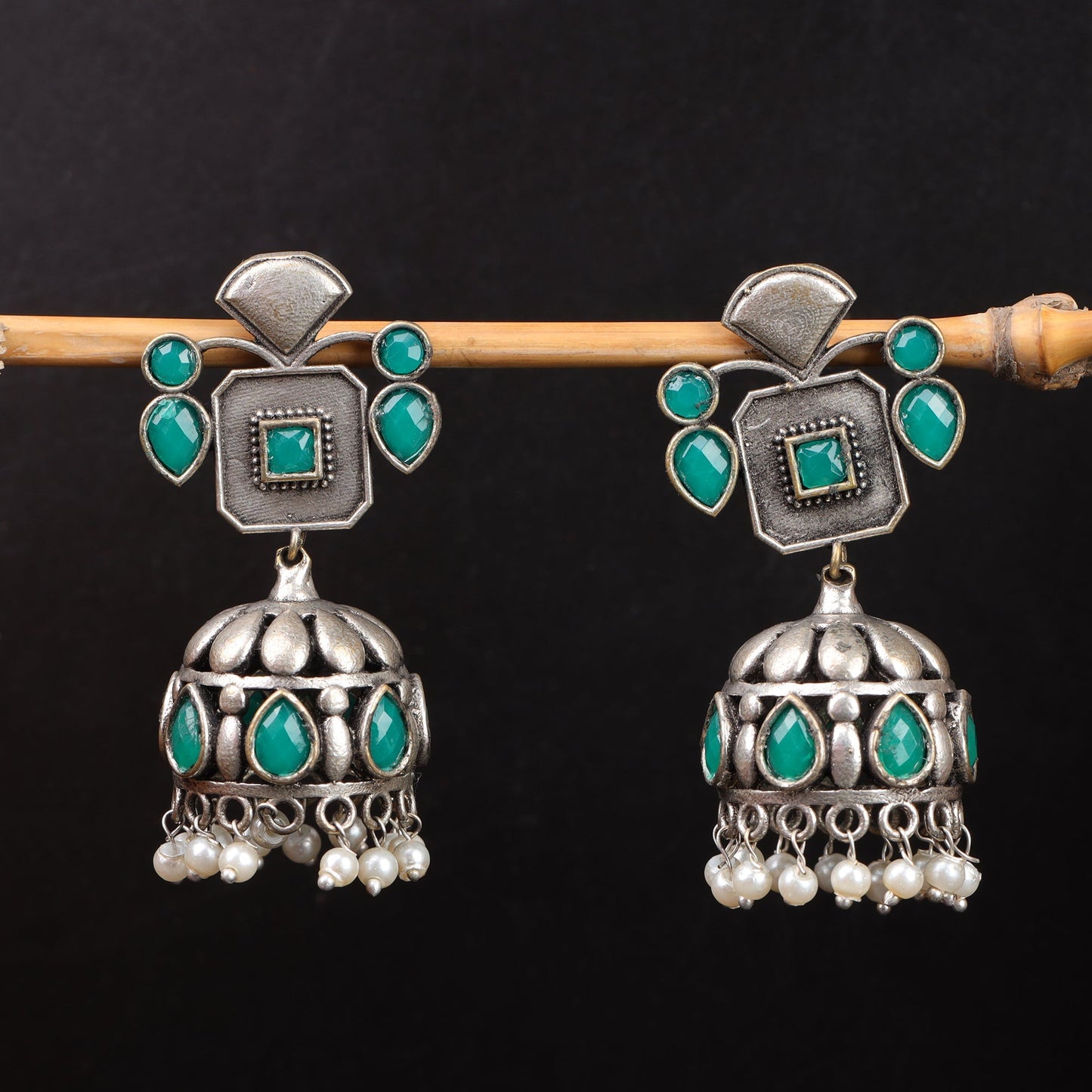 Ratnika- Silver Brass Oxidised Jhumka earrings