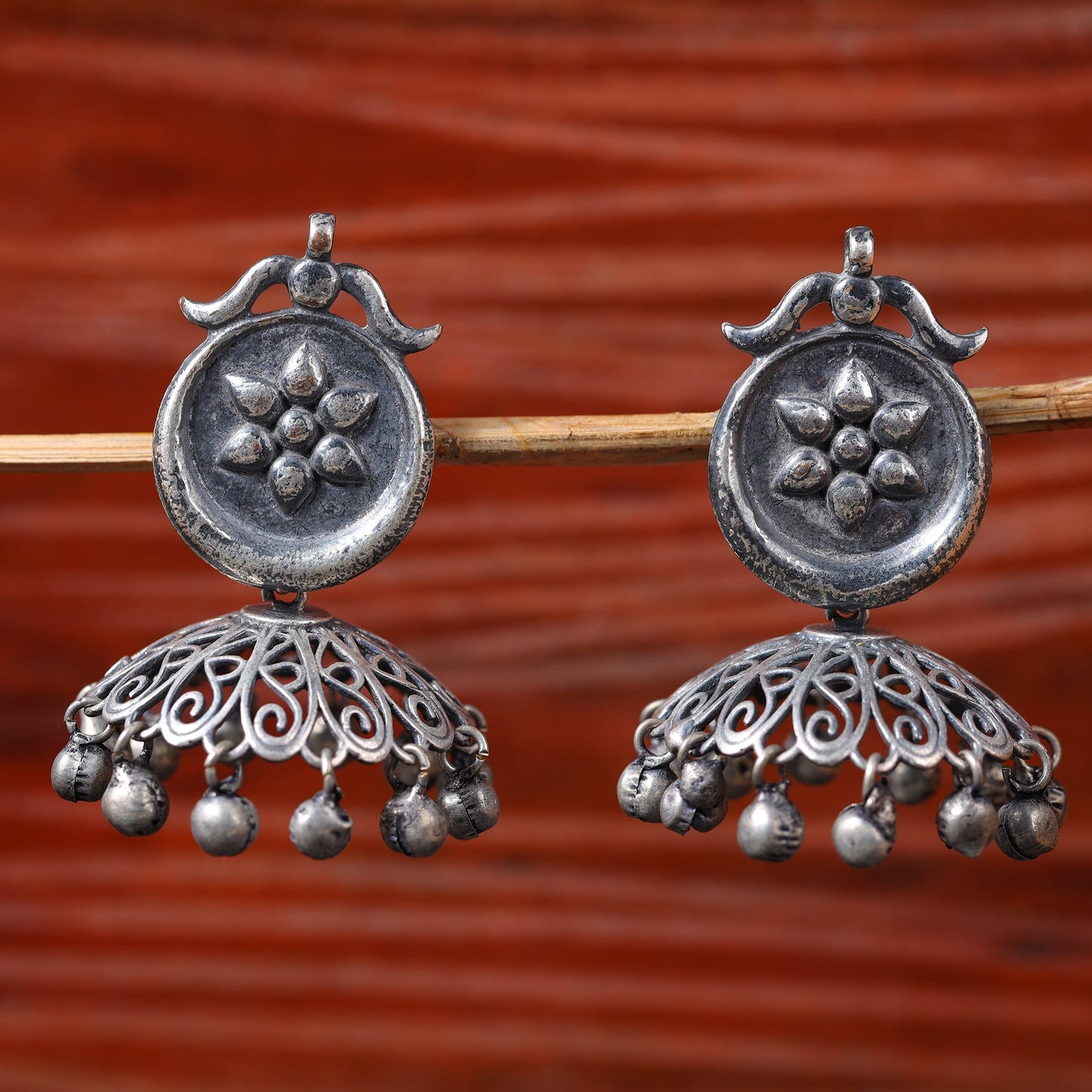 Kusum- Silver Brass ghunghroo dangler earrings