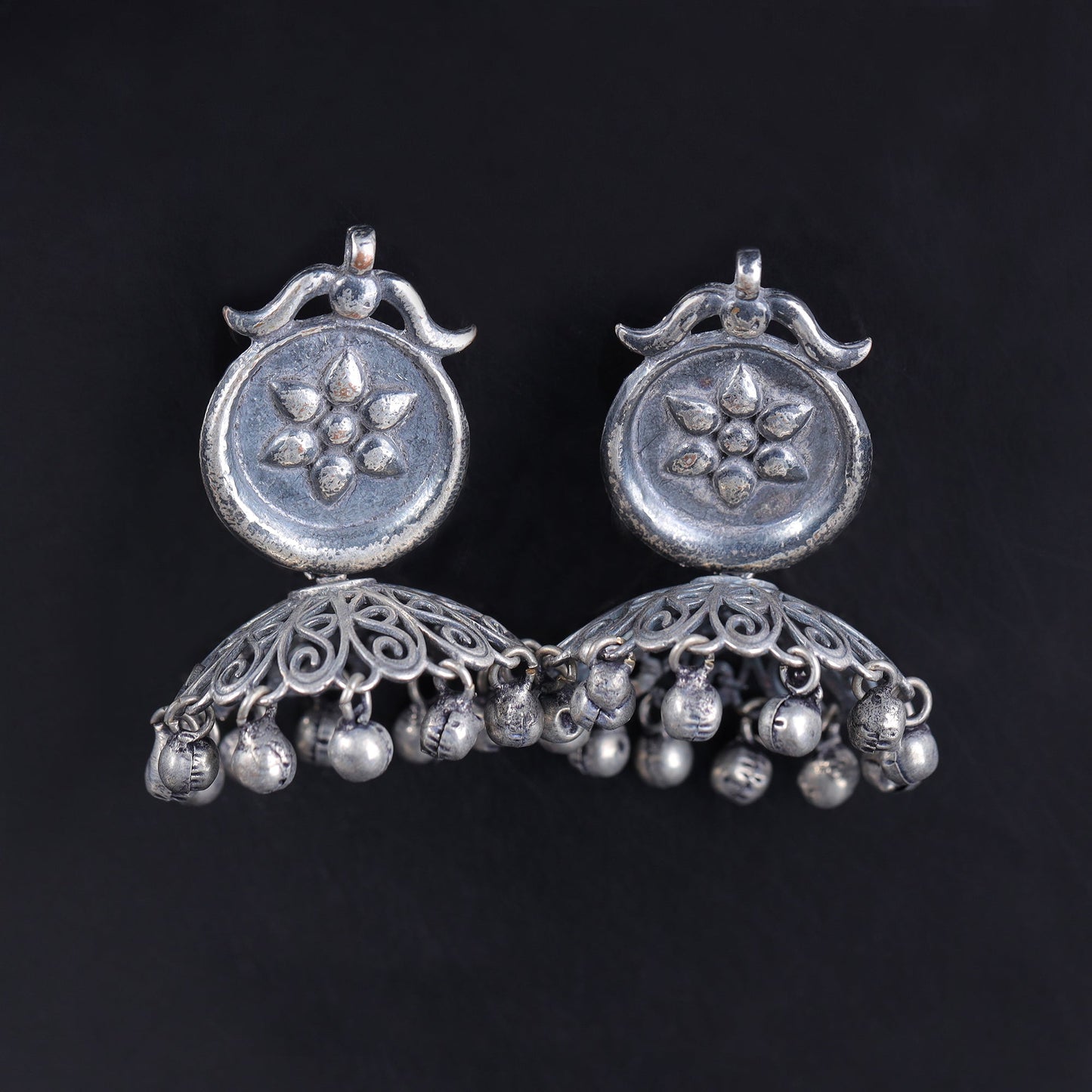 Kusum- Silver Brass ghunghroo dangler earrings