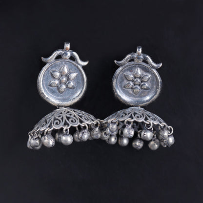 Kusum- Silver Brass ghunghroo dangler earrings