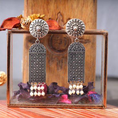 Jharokha- Silver Brass Oxidised Jhumka earrings