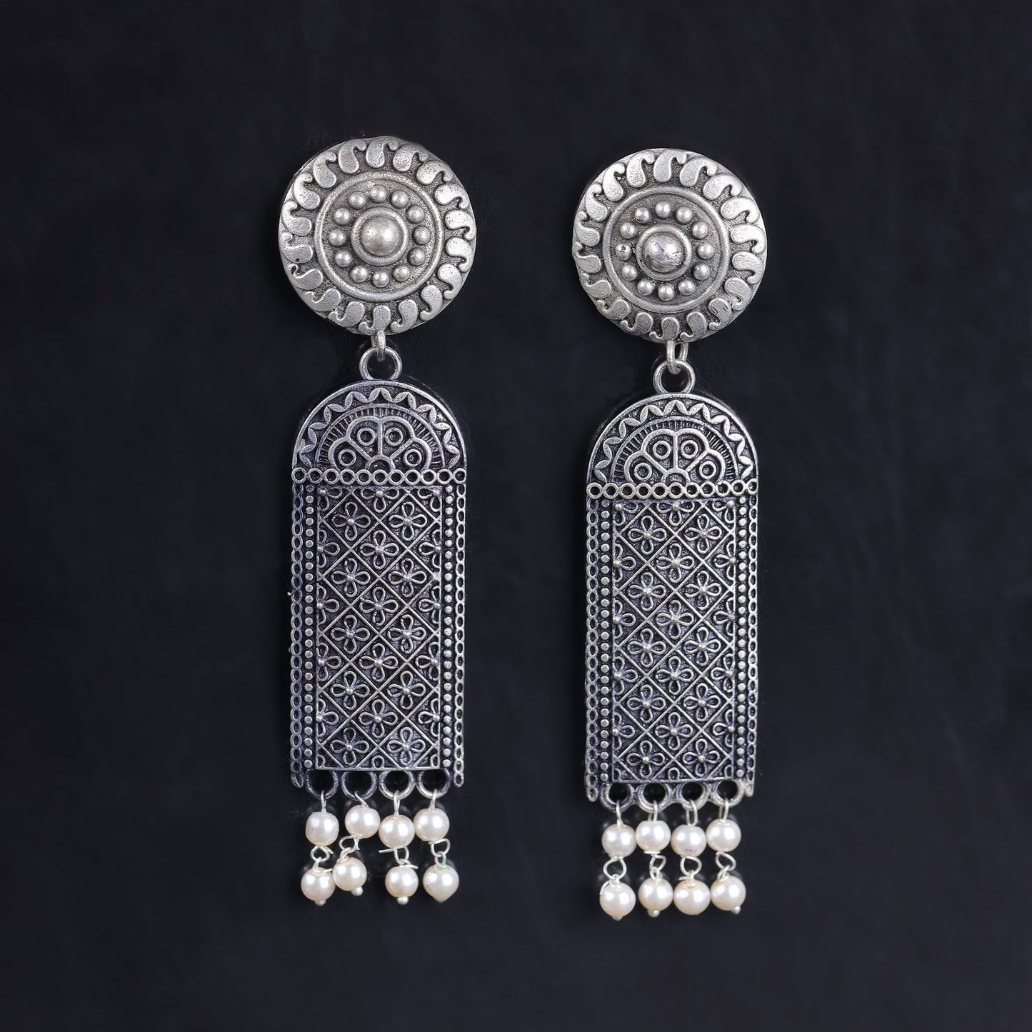 Jharokha- Silver Brass Oxidised Jhumka earrings