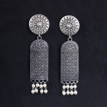 Jharokha- Silver Brass Oxidised Jhumka earrings
