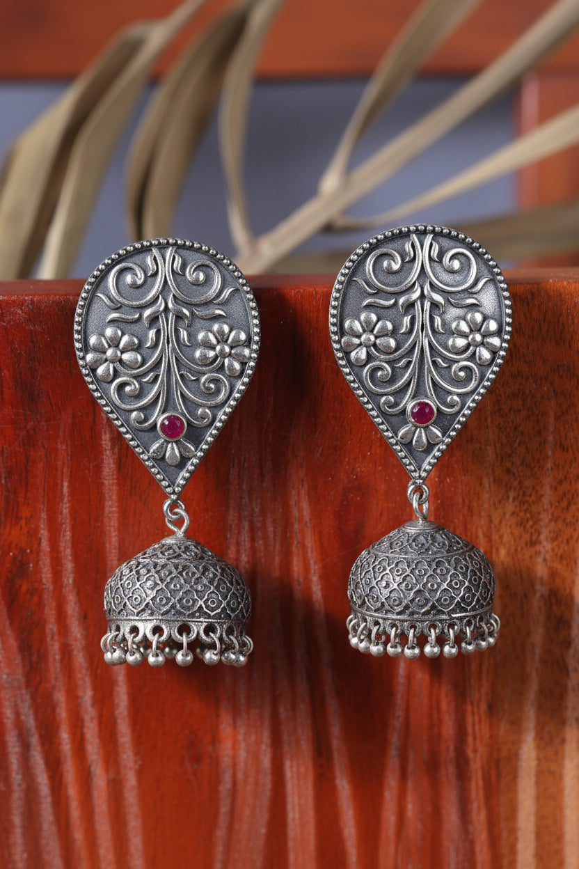 Lahar- Silver Brass oxidised dangler earrings