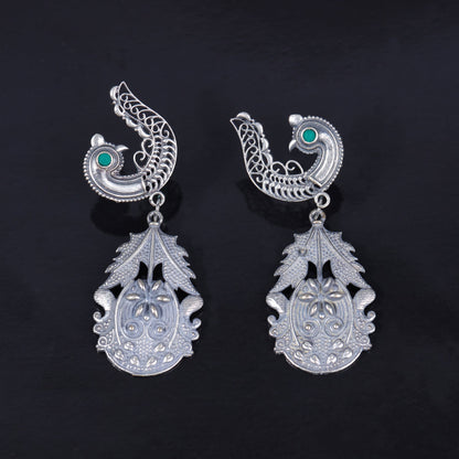 Suvarna- Silver Brass Oxidised dangler earrings