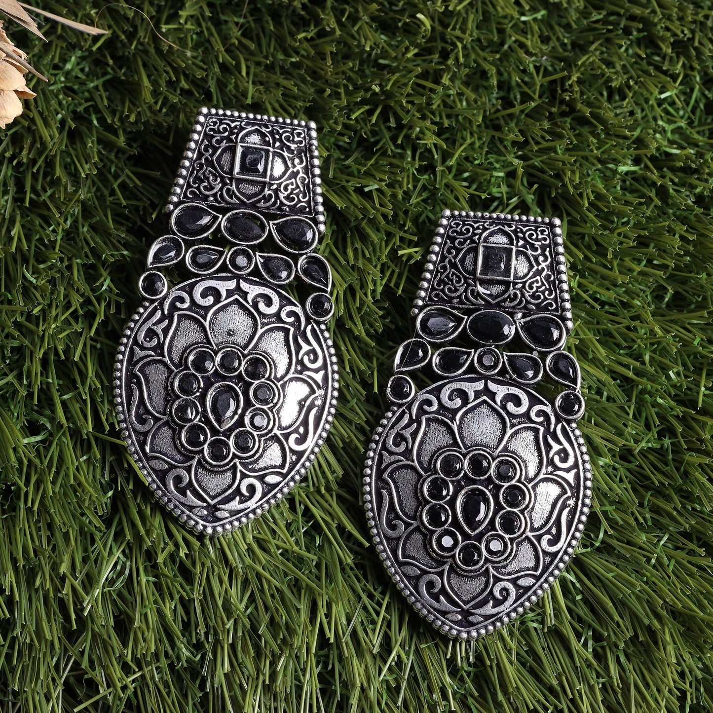 Parvrita- Silver Brass Oxidised dangler earrings