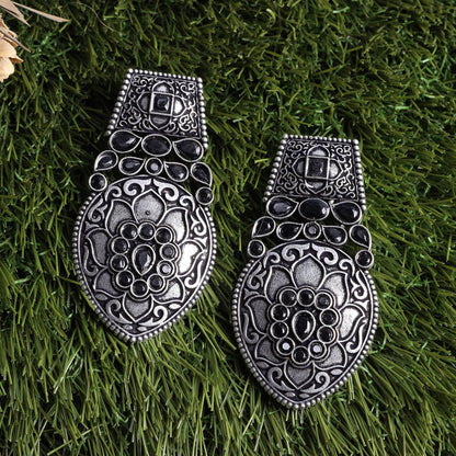 Parvrita- Silver Brass Oxidised dangler earrings