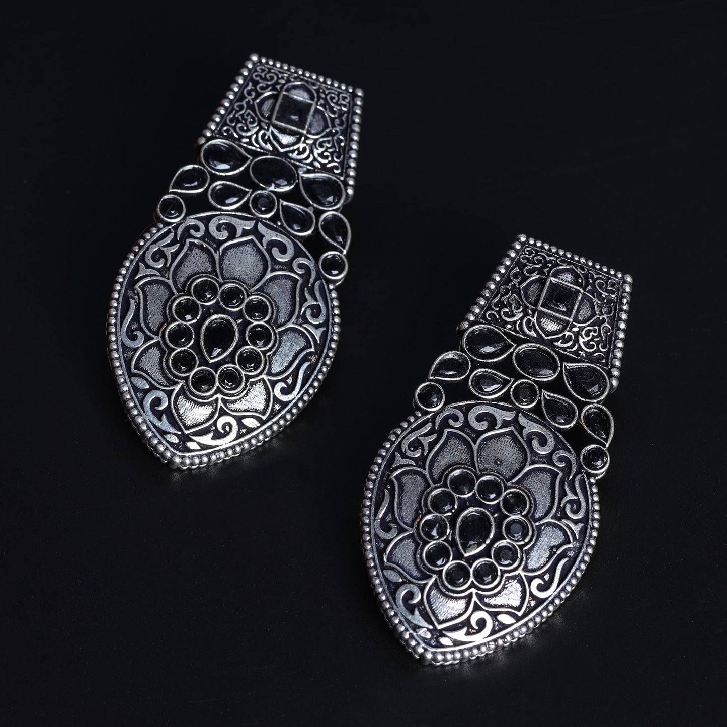 Parvrita- Silver Brass Oxidised dangler earrings