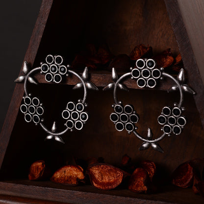 PushpMukuta- Silver Brass Oxidised dangler earrings