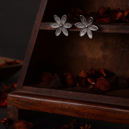 Gulika- Silver Brass Stud Oxidised Earrings