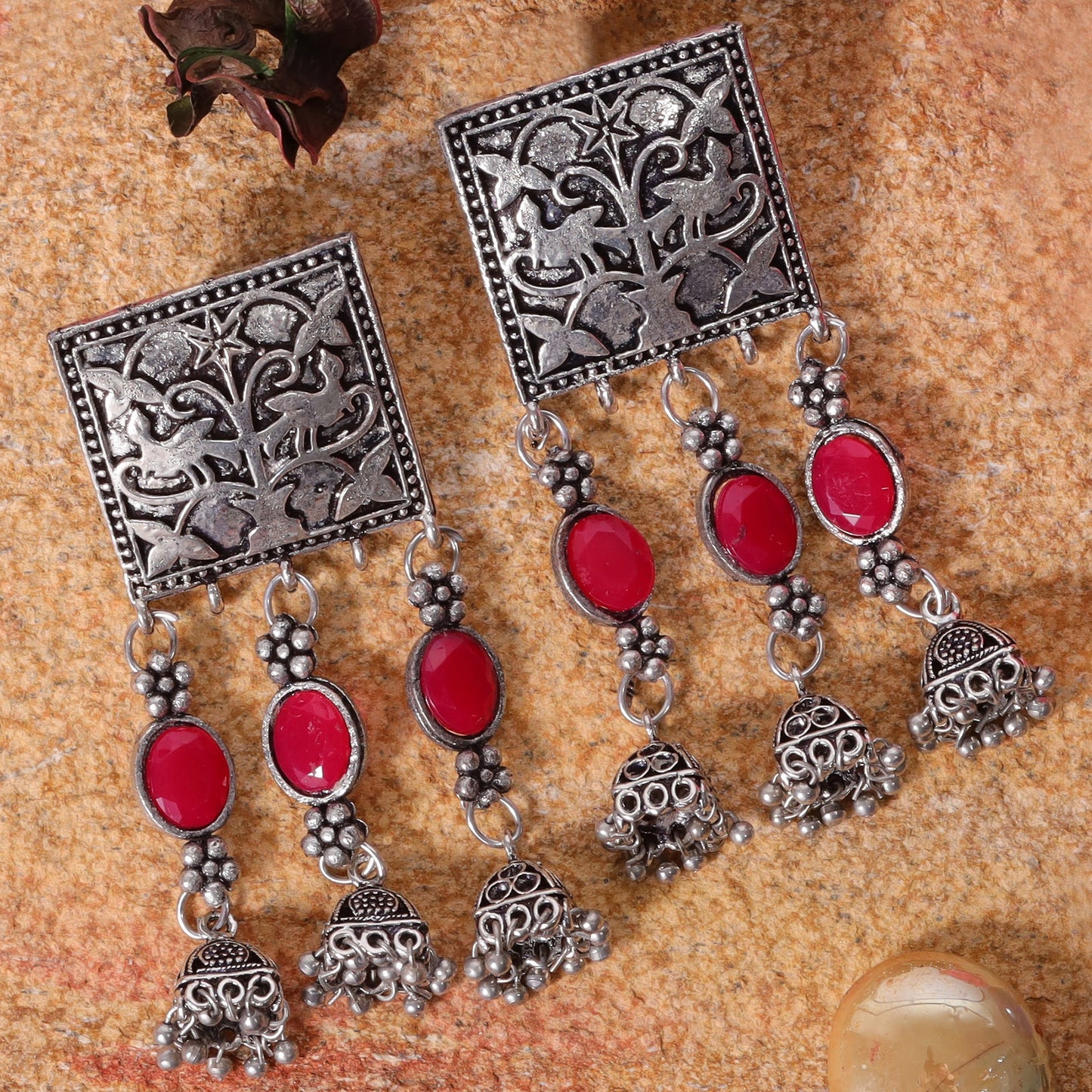 Divyani – Silver Brass Oxidised Dangler Earrings