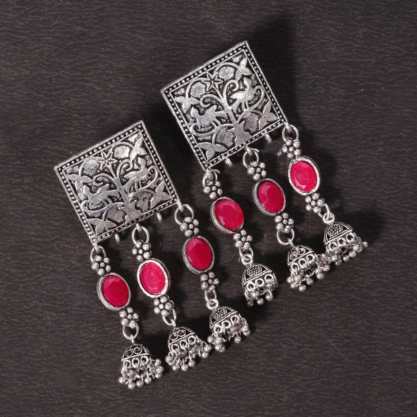 Divyani – Silver Brass Oxidised Dangler Earrings