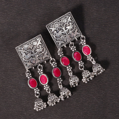 Divyani – Silver Brass Oxidised Dangler Earrings