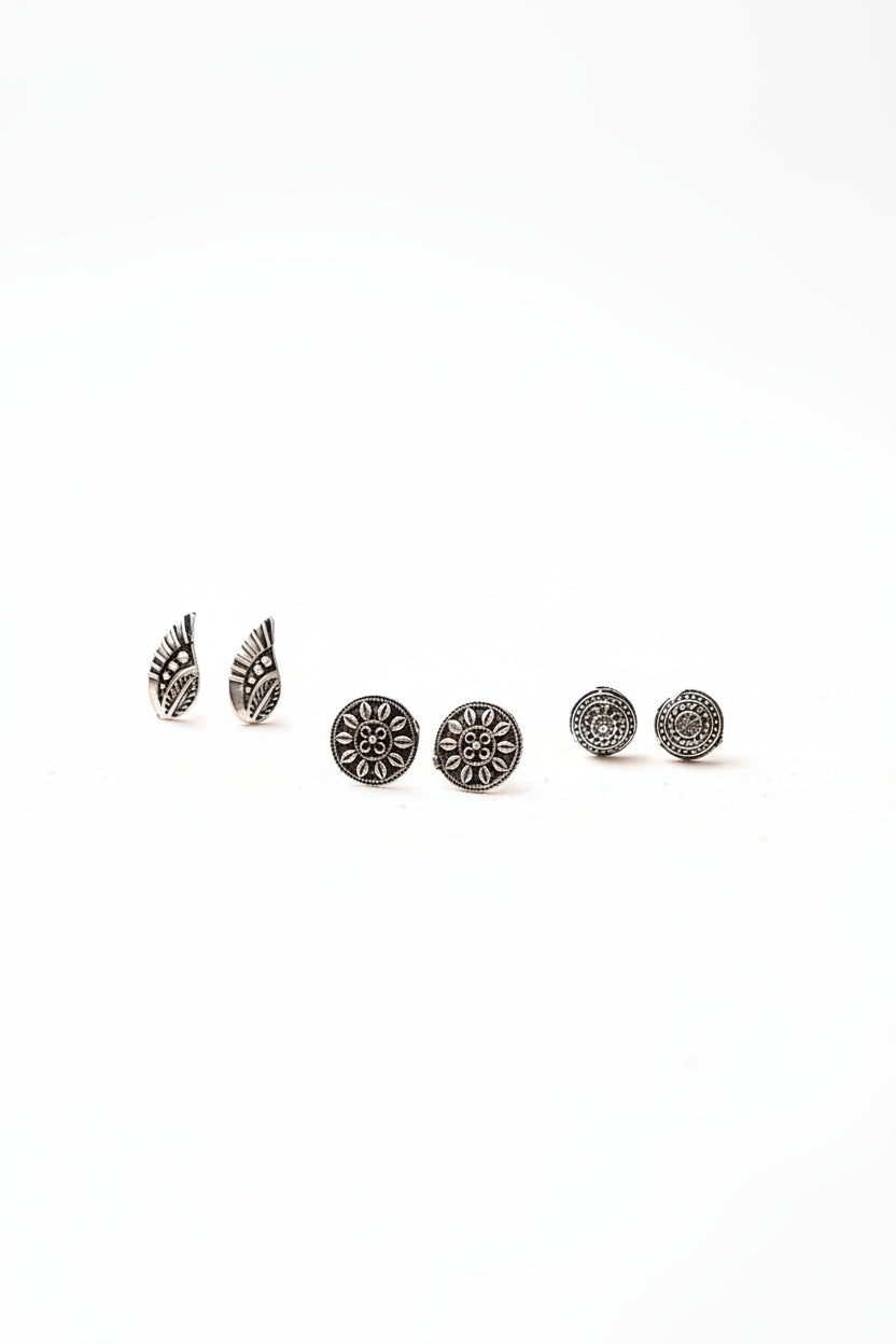 Teen Tara- Combo of Silver Brass Oxidied stud Earrings
