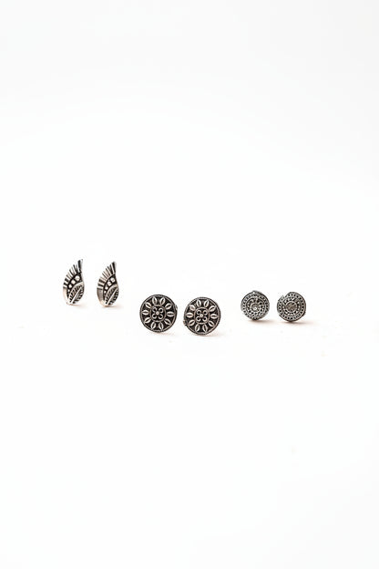 Teen Tara- Combo of Silver Brass Oxidied stud Earrings