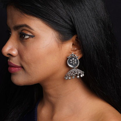 Kusum- Silver Brass ghunghroo dangler earrings