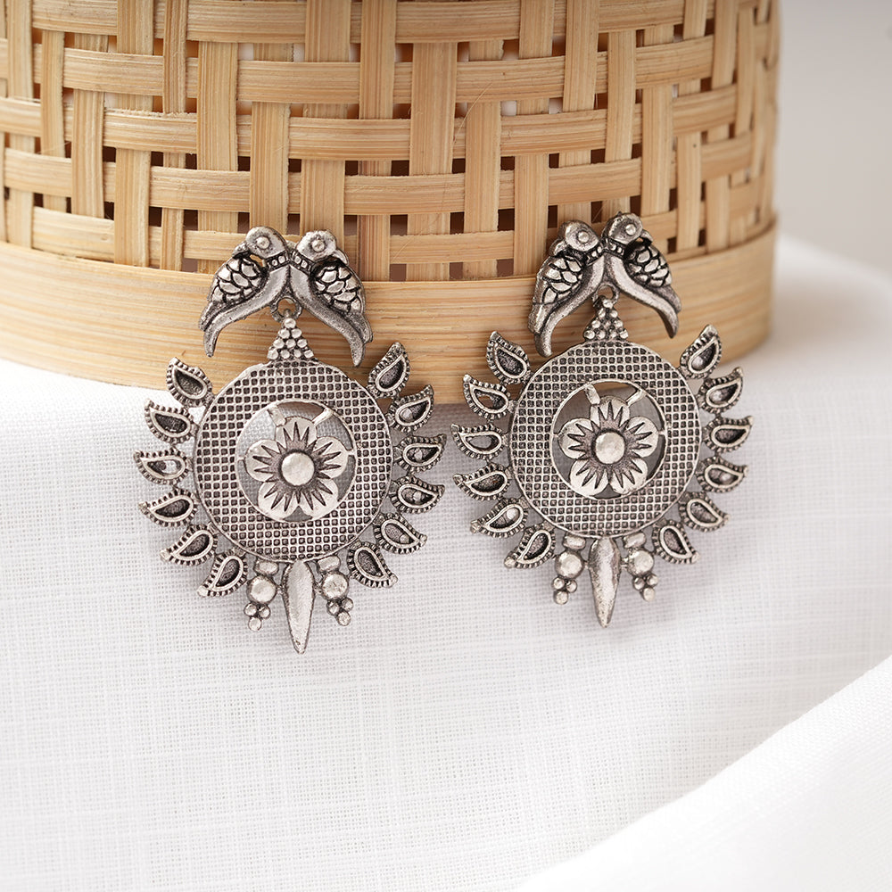Udaan- Silver Brass Oxidised dangler earrings